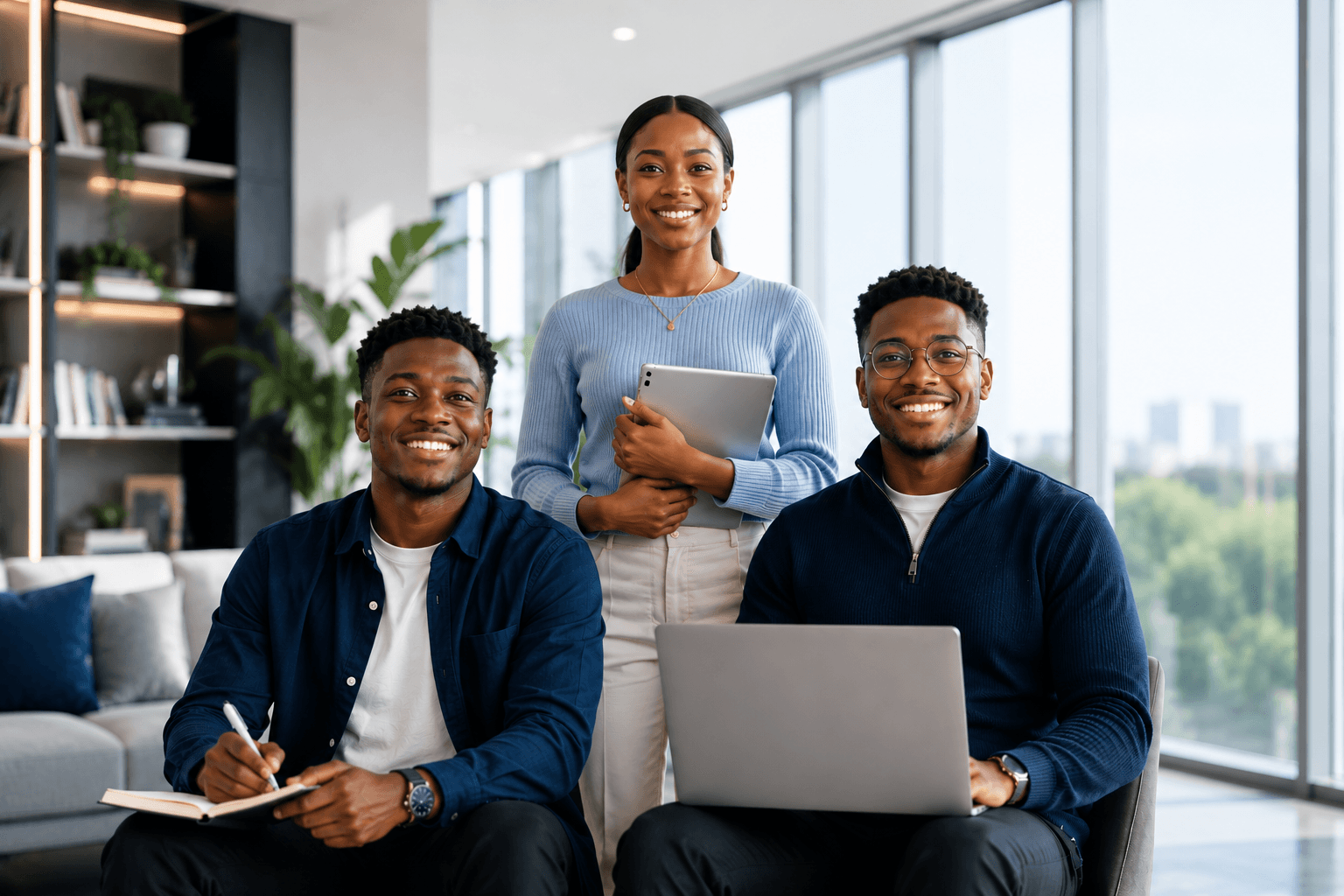 Three ambitious professionals collaborating and growing their careers with Sift Academy