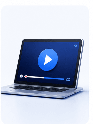 Laptop with video player representing recordings library